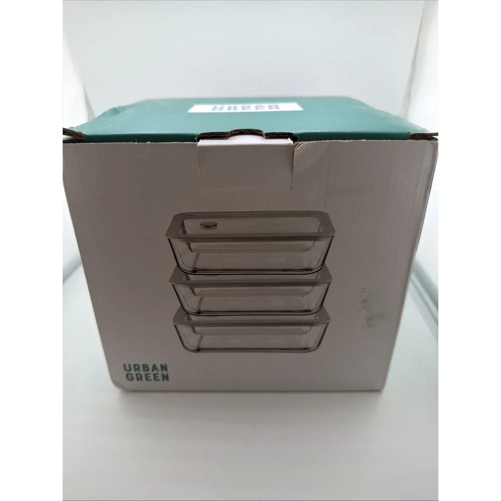Urban Green Glass Food Container Set with Lid, 3 Pack, White Sand-SQ-3p